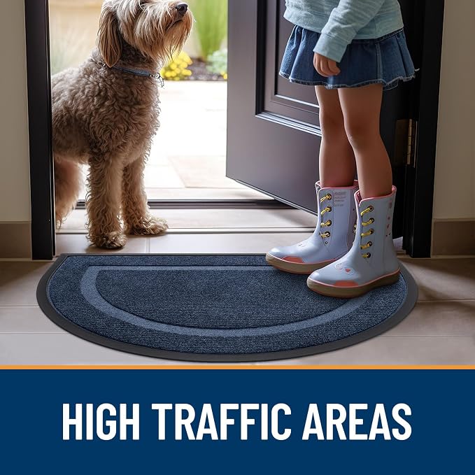 OLANLY Half Circle Front Door Mat Outside 47x32 All-Season Rubber Doormat | Blue - Image 7
