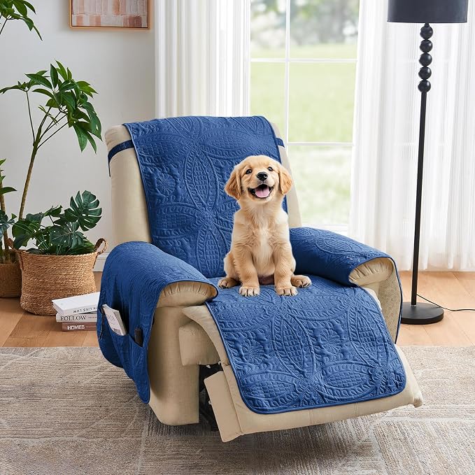 Blue Recliner TV Chair Covers, Quilted Décor Water-Repellent Medium Lazy Boy by Pamhaven