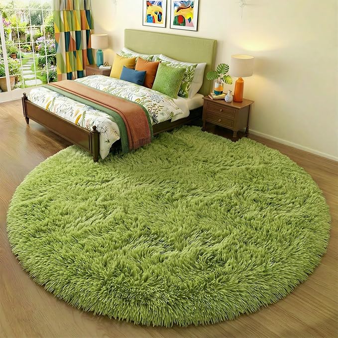 Amdrebio Grass Green Circle Round Fuzzy Area Rug 6Ft - Image 3