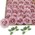 Artificial Flowers 25pcs Fake Roses, Brick Red Foam Rose Faux Flower for DIY Wedding Bouquets Bridal Shower Centerpieces Floral Arrangements Home Decorations Party Backdrops Table
