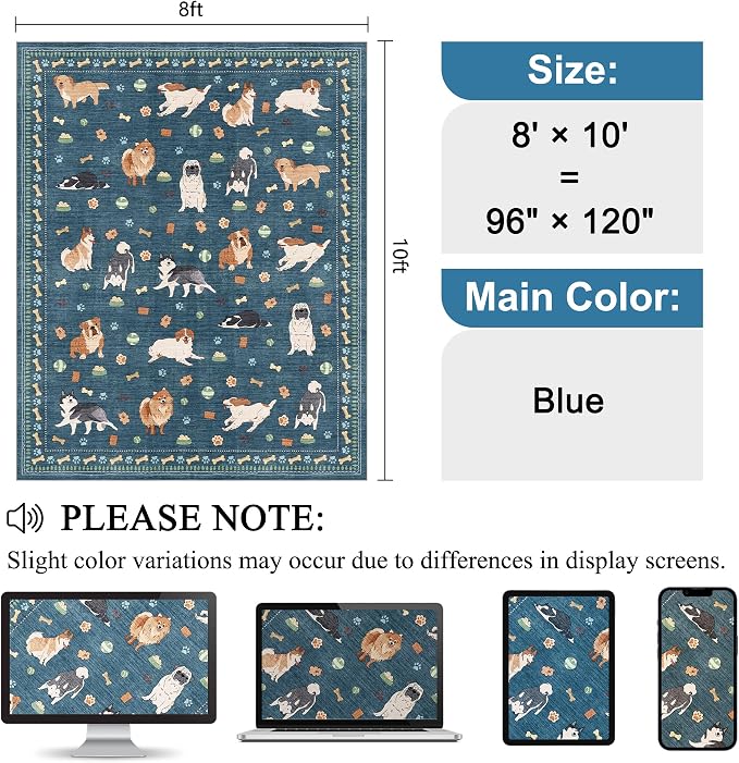 DUKINO 8x10 Area Rug, Washable Dog Rugs - Image 2