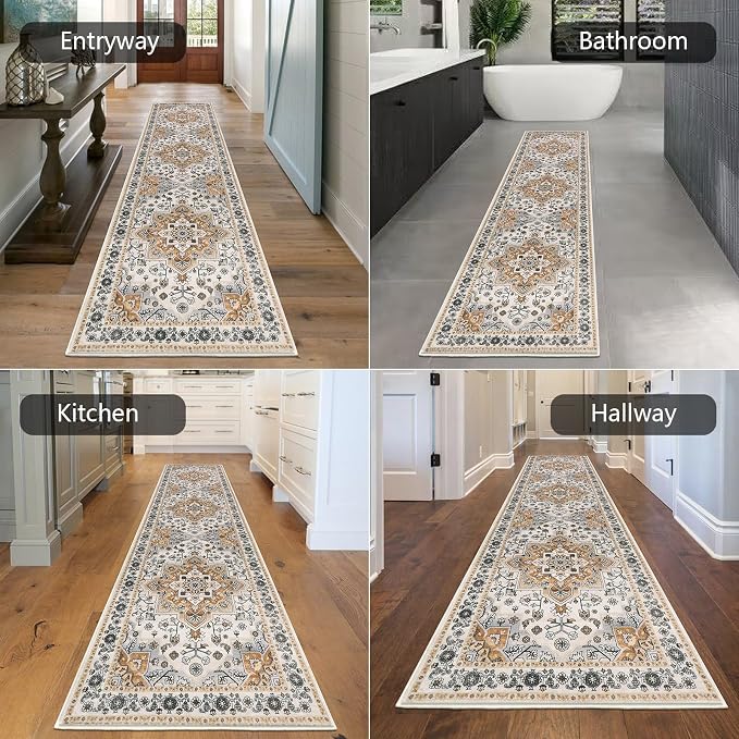 HEBE Hallway Runner Rug 2'x8', Washable Non Slip Kitchen Rug Runner | Soft Boho - Image 5
