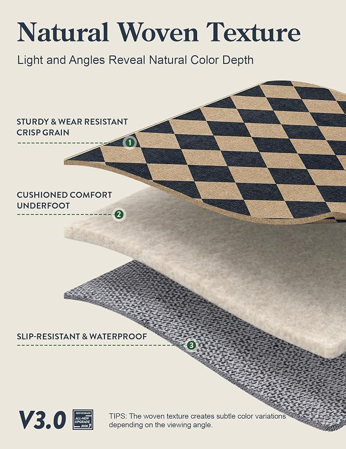 Lahome Checkered Easy Jute 5x7 Area Rugs, Washable Outdoor Patio Rug - Image 4