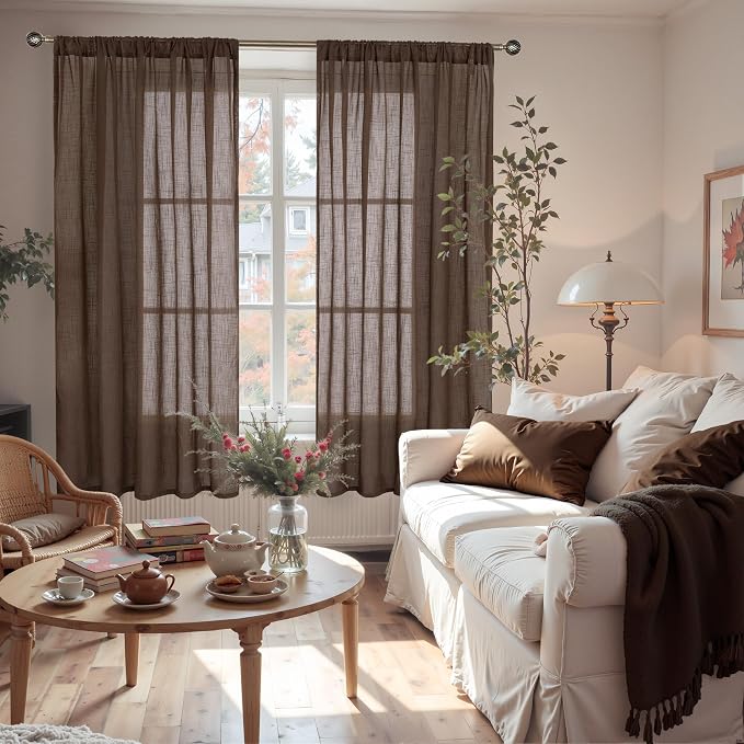BGment Brown Linen Curtains 63 Inches Long - Image 2