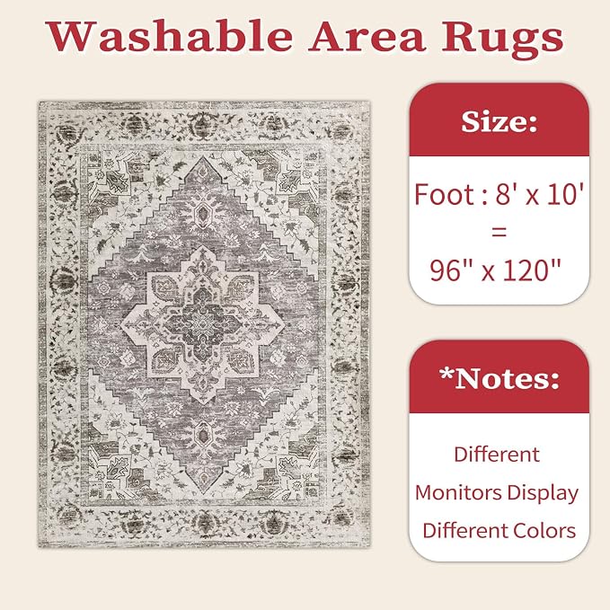 SERISSA 8x10 Washable Non Slip Boho Area Rug - Image 2