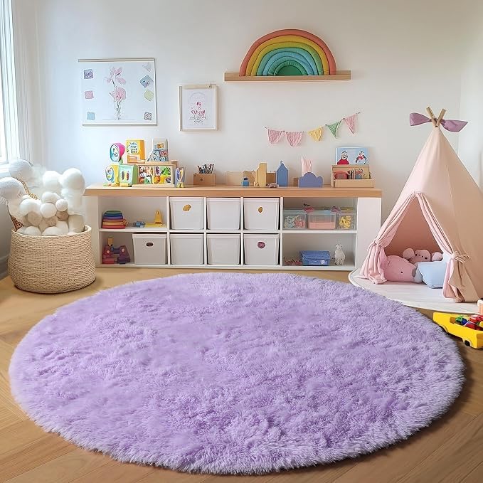 Light Purple Round Rug 4ft, Fluffy Soft Circle Area Rugs - Image 4