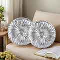 HIG Set of 2 Silver Metallic Leather Decorative Round Pleated Throw Pillows | by HIG
