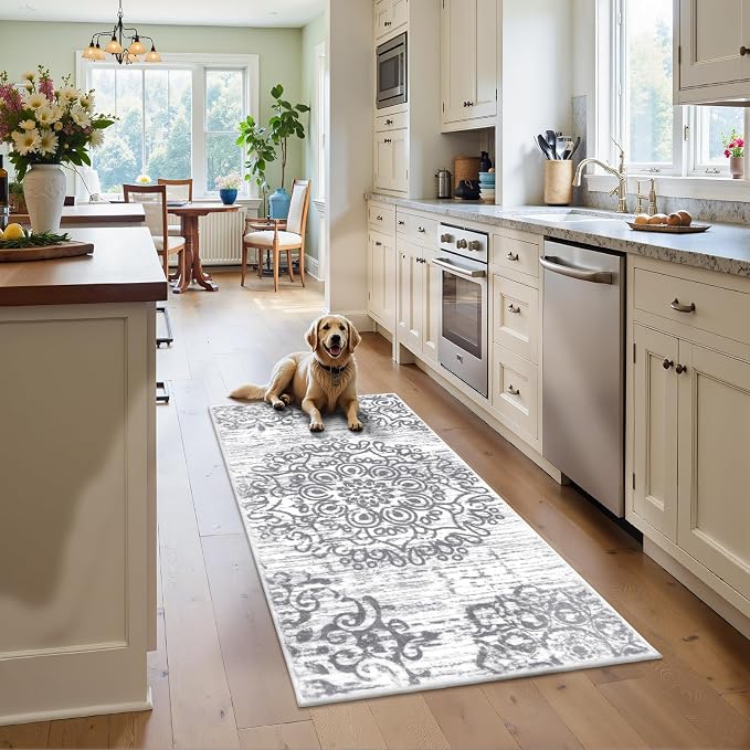 HEBE Hallway Runner Rug 2'x4', Washable Non Slip Kitchen Rug Runner | Soft Boho - Image 8