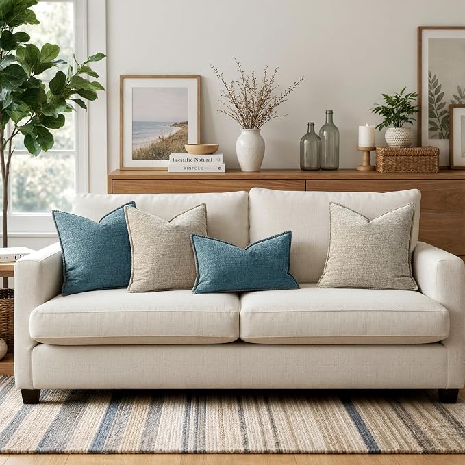 MIULEE Decorative Couch Throw Pillow Covers 18x18 Inch Smoke Blue 2 Pack | - Image 5