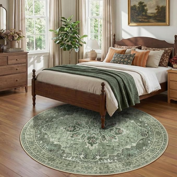 RELEANY Washable Area Rug, Round 7ft, Water Repellent, Pet Friendly, Vintage - Image 2