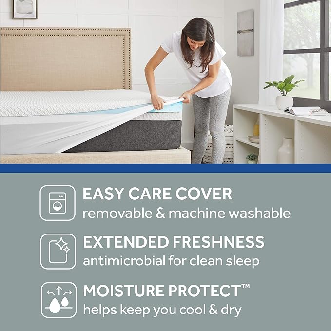 2" SealyChill™ Memory Foam Mattress Topper, Washable Allergen Resistant Cover, Queen (F02-00159-QN0) , White