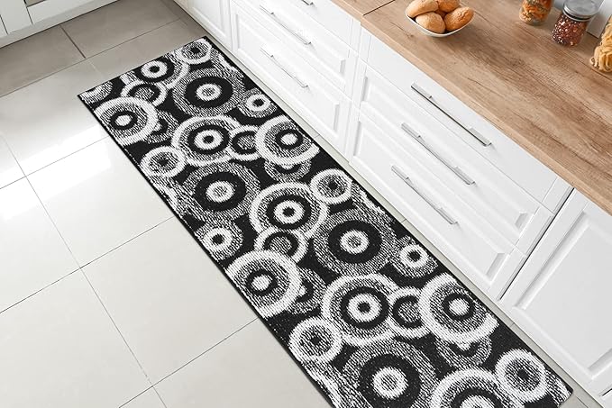 Custom Length Cut to Size Modern Farmhouse Carpet Runner Rug for Hallways, Non Slip Rubber Backed, 31 inch Wide X Customized Length, Geo Black, 31 inch X 18 feet