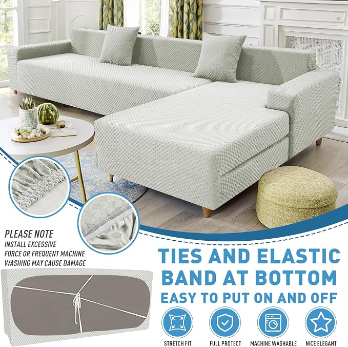 ZNSAYOTX Sectional Couch Covers, Stretch Jacquard Slipcovers - Image 4