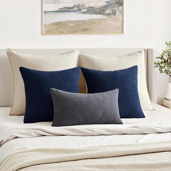 MIULEE Grey Chenille Couch Lumbar Throw Pillow Covers, 12x20 | Set of 2 - Image 2