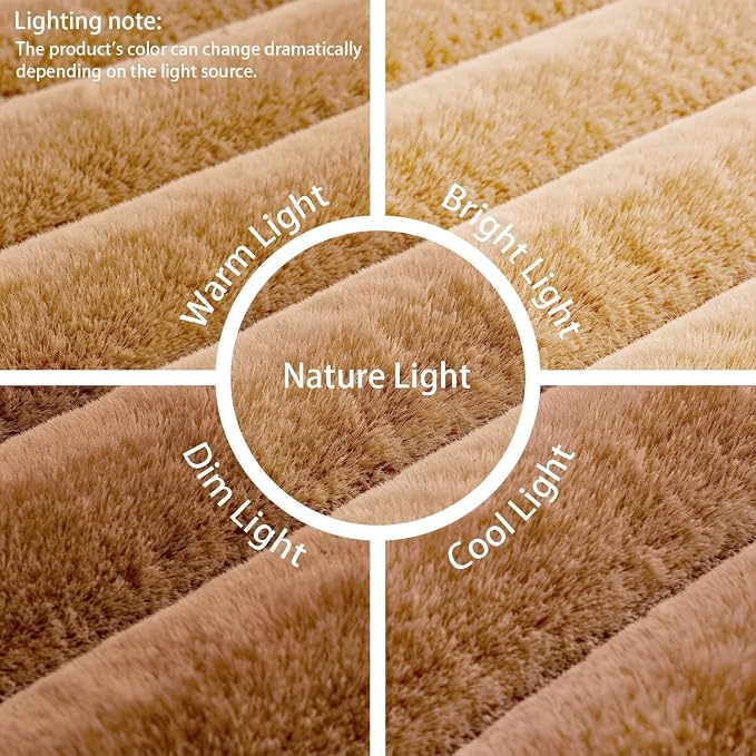 Coffee Rabbit Striped Plush Rug 8'x10', Fluffy Shaggy Area Rug - Image 7
