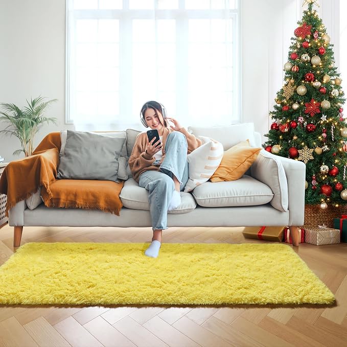 Yellow Runner Rugs for Bedroom Living Room, Fluffy 2x6 Bedside Area Rug | - Image 7