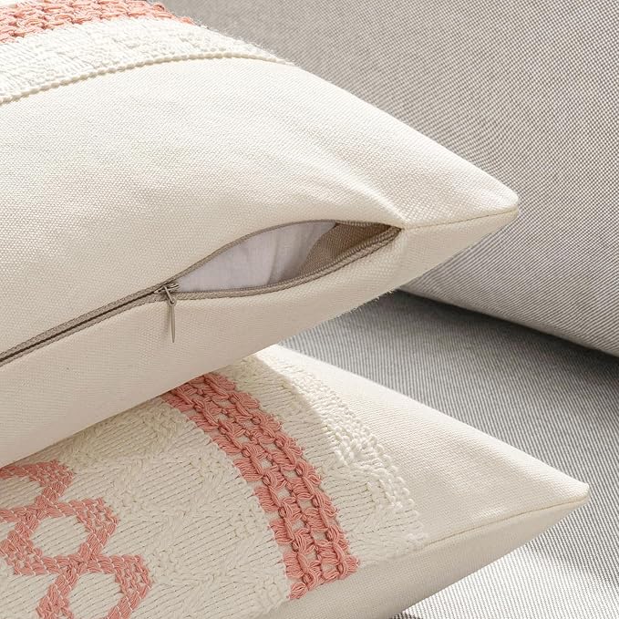 MIULEE Set of 2 Coral Red Boho Decorative Pillow Covers 18x18 Inch | Farmhouse - Image 5