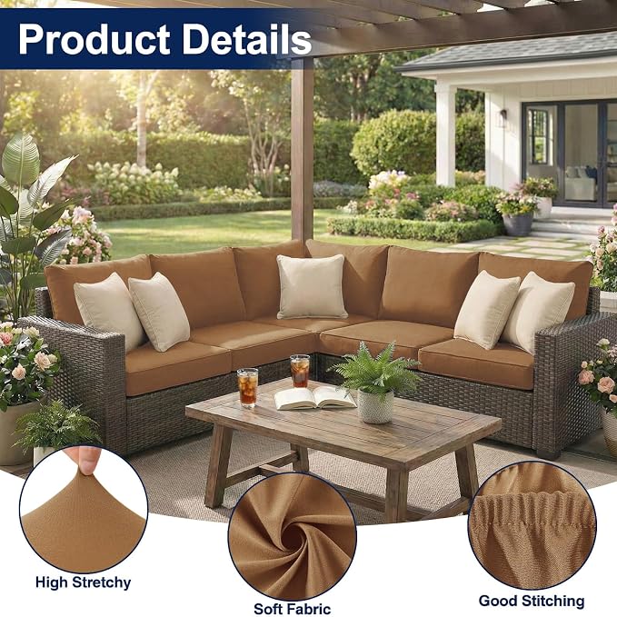 Smiry Waterproof Patio Cushion Covers, Stretch Outdoor Furniture Covers | Couch - Image 5