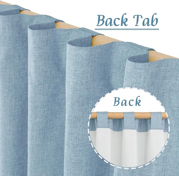 45 Inch Stone Blue 100% Blackout Linen Window Curtains - Image 6