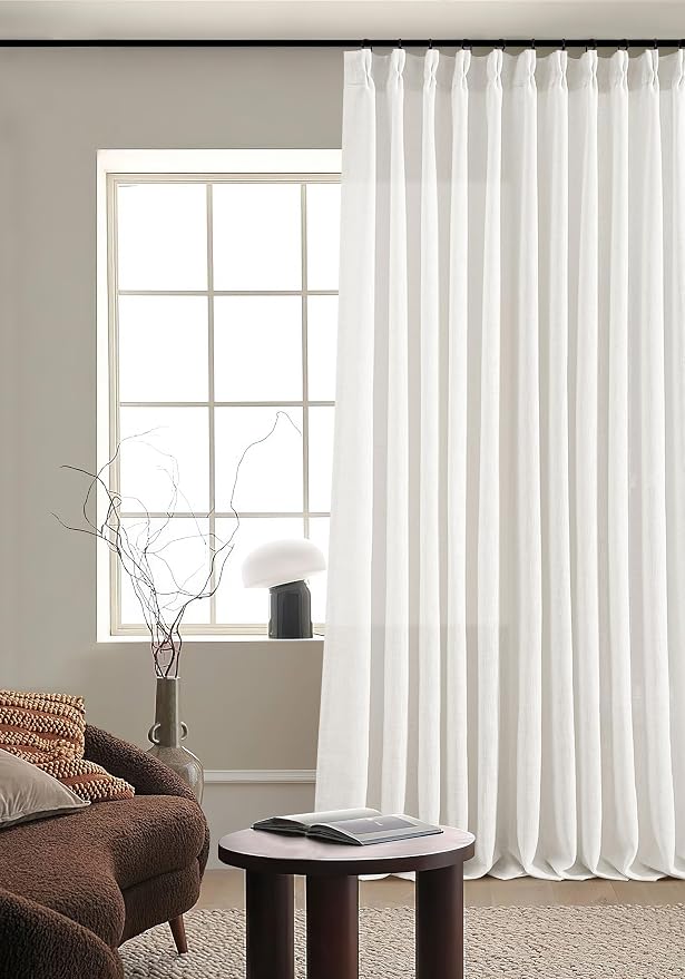 Beige White Pinch Pleat Semi Sheer Linen Curtain W70xL84 1 Panel | Memory - Image 7