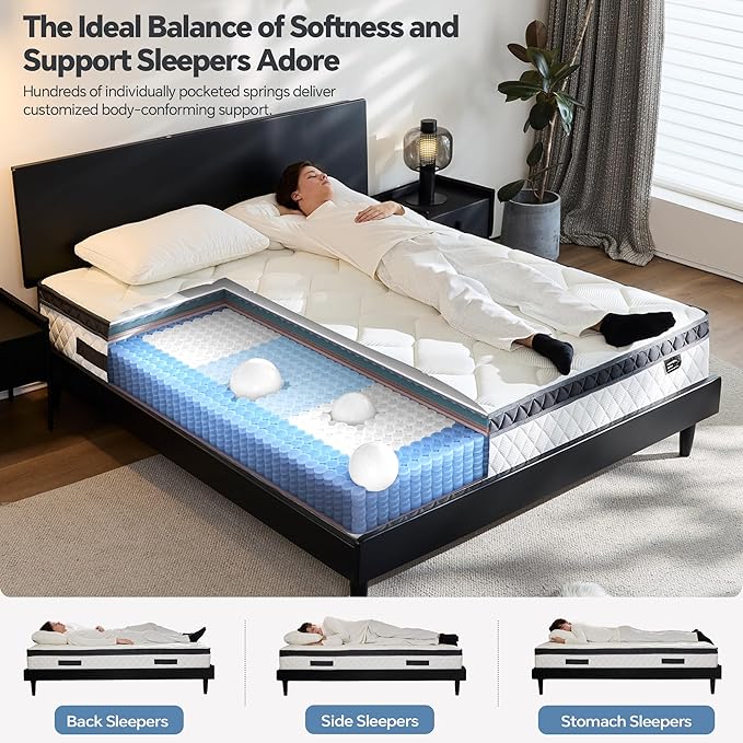 Twin Mattress in a Box, 10 Inch Twin Hybrid Mattress with Individual Pocket Spring & Memory Foam, Motion Isolation, Comfort for Pressure Relief, CertiPUR-US Certified