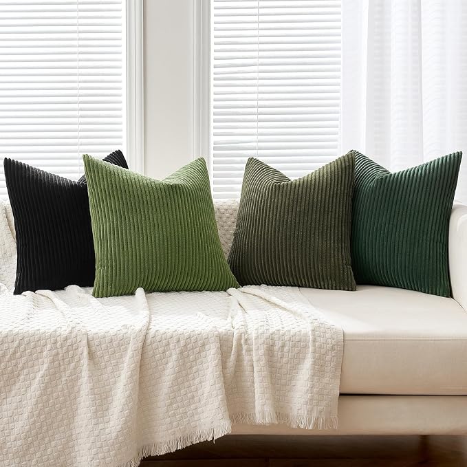 MIULEE Soft Corduroy Decorative Throw Pillow Covers Neutral Green 18x18 | Set - Image 2