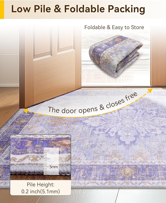 RELEANY Washable Area Rug, Water Repellent, Pet Friendly, Vintage Floral Boho - Image 6