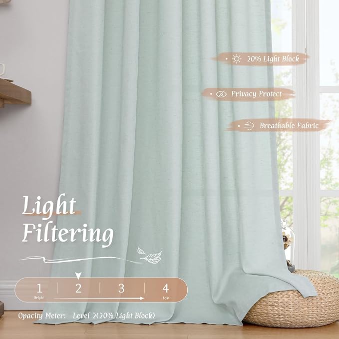 Light Blue Linen Curtains 72 inch Length - Image 4