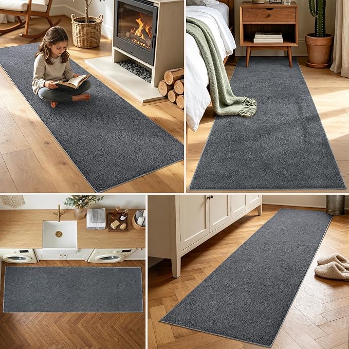 2x8 Dark Grey Solid Runner Rug Washable Non-Slip - Image 3