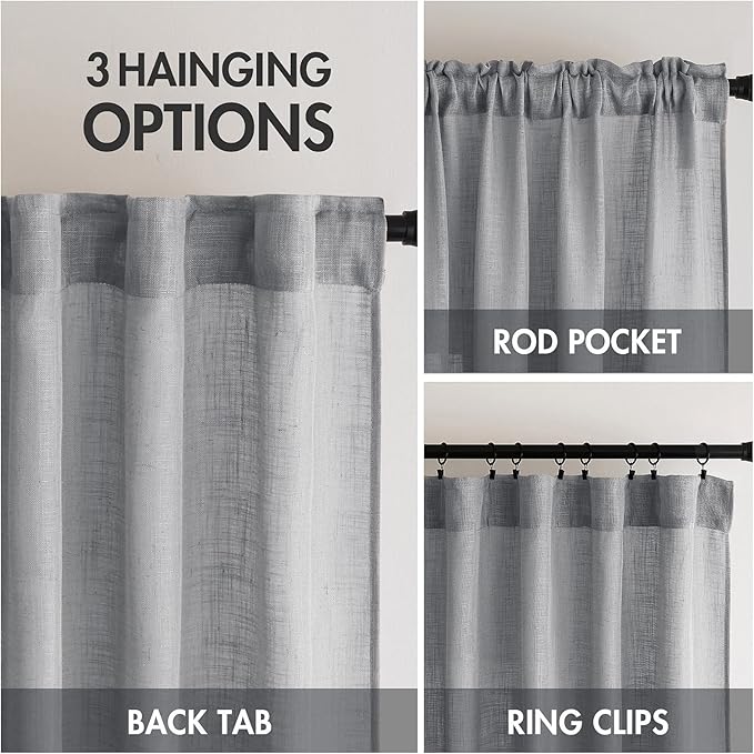 MIULEE Grey Linen Curtains 52x108 Inches Long - Image 3
