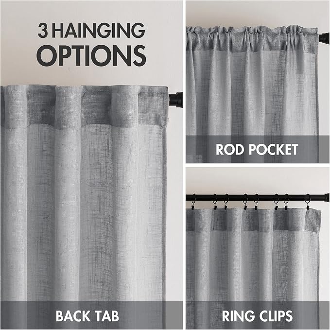 MIULEE Grey Linen Curtains 52x90 Inch Long - Image 3