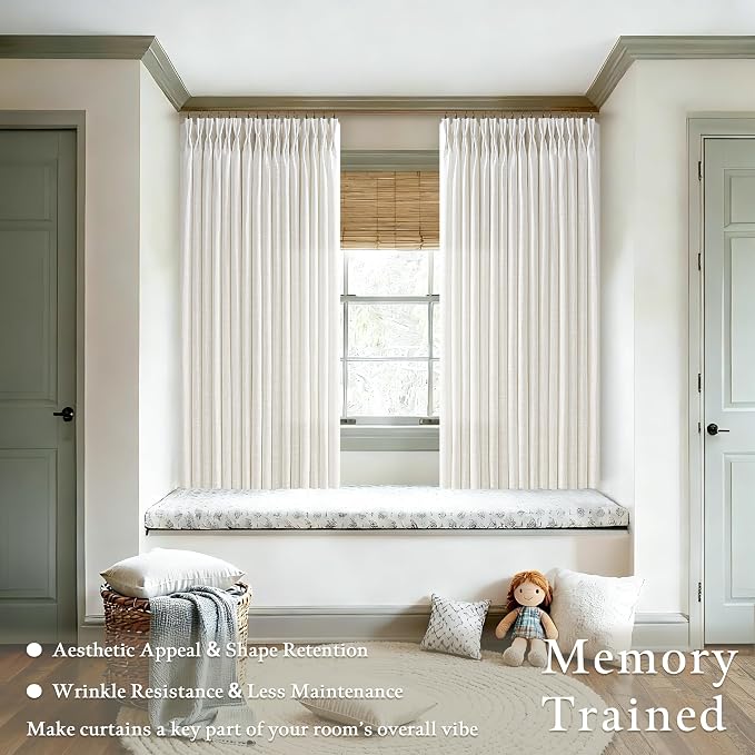 Natural Light Filtering Linen Pinch Pleated Kitchen Curtains 63 Inch Length | - Image 2