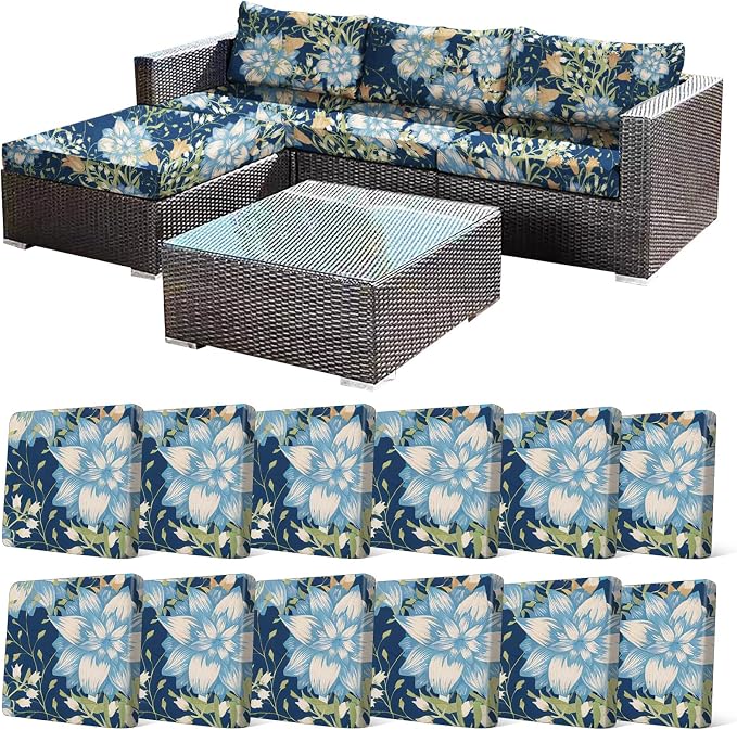 CALBODE 12Pcs Stretch Patio Cushion Cover, Printed Couch & Sofa Slipcovers by CALBODE
