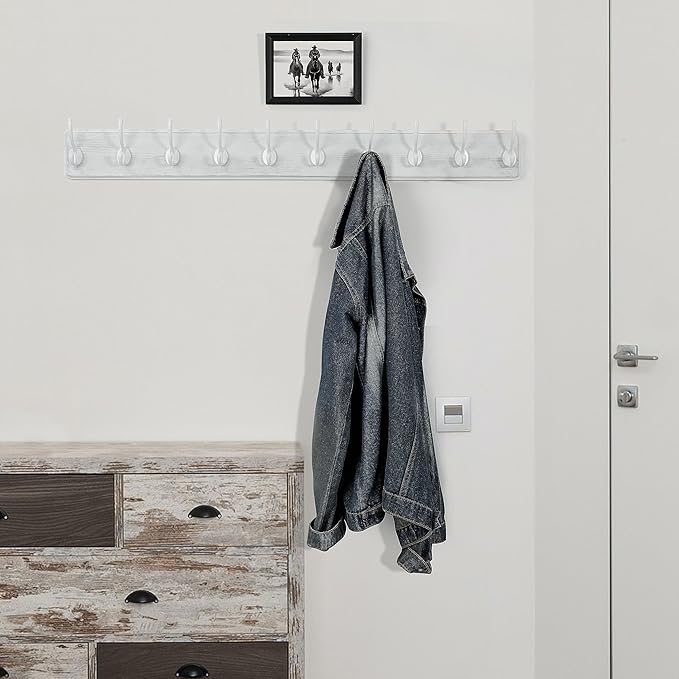 WEBI Coat Rack Wall Mount,Coat Hooks Wall Mounted,16" Hole to Hole,Large Coat Hanger Wall Hook Rack,5 Hooks for Hanging Coats,Hats,Jacket,Clothes,White,2 Packs