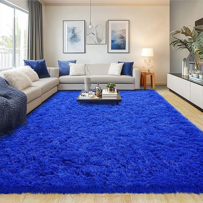 9x12 Area Rug for Living Room, Shag Large Rug for Bedroom, Royal Blue | Soft by PIONBLANK