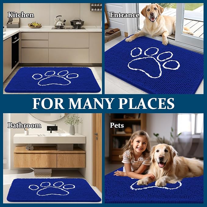 OLANLY Dog Door Mat for Muddy Paws 36x24, Paw Print Design Chenille Mud Mat | - Image 8