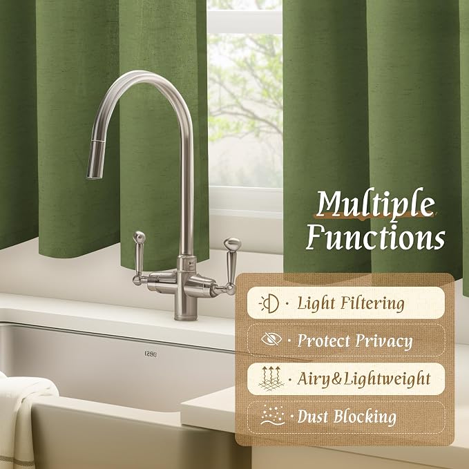 Short Olive Green Linen Curtains 48 Inch - Image 9