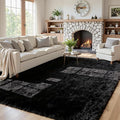 5x7 Fluffy Shag Area Rugs for Living Room Bedroom: Soft Plush Carpet Black | by CarpetAddColortoYourLife