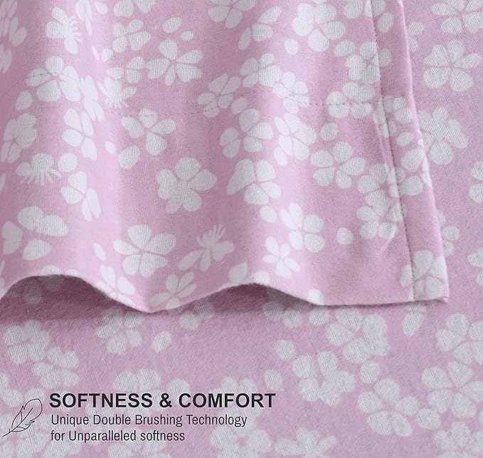 RUVANTI Flannel Sheets Twin Size - 100% Cotton Double Brushed Twin Sheets Set, Deep Pockets 16 Inches, All Seasons Breathable & Extra Soft Bed Sheets, Warm & Cozy, 3 Piece, Pink Flora