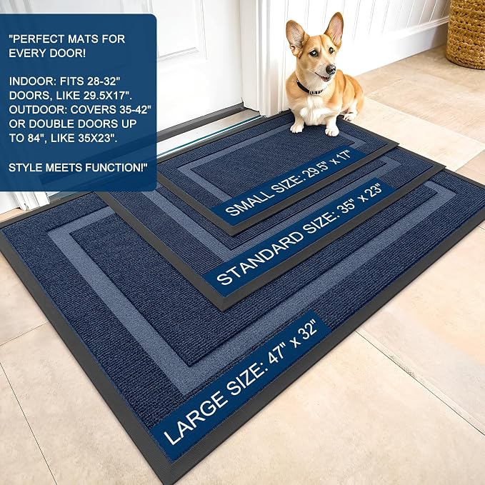 OLANLY Front Door Mat Outside 47x32, All-Season Heavy-Duty Rubber Doormat | Blue - Image 2