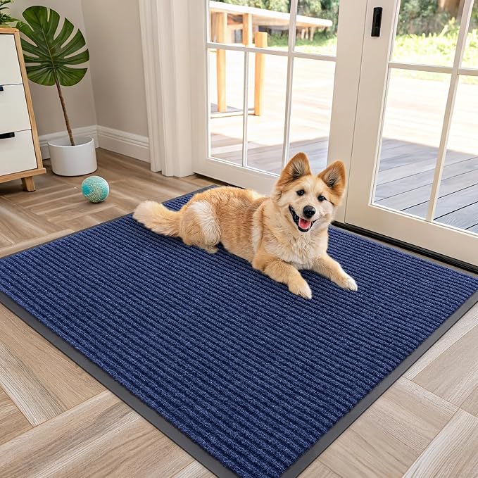 OLANLY Front Door Mat 40x32, Waterproof Heavy-Duty Indoor Outdoor Doormat | Blue by OLANLY