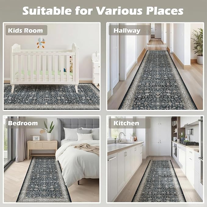 Hallway Runner Rug 2x8 for Bedroom Kitchen | Non Slip;Machine Washable; Ideal - Image 7