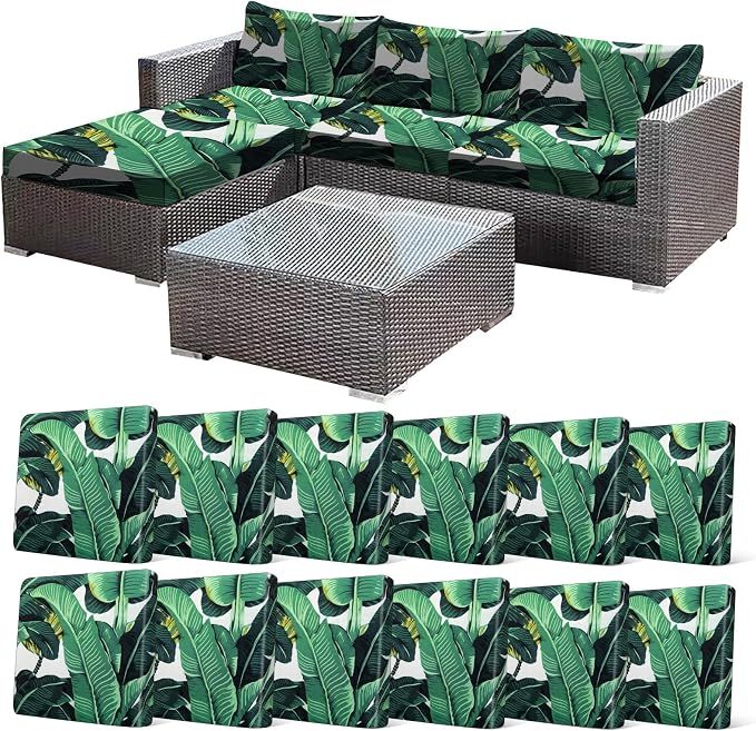 CALBODE 12 Pcs Stretch Outdoor Seat Cushion Covers, Monstera | Washable by CALBODE