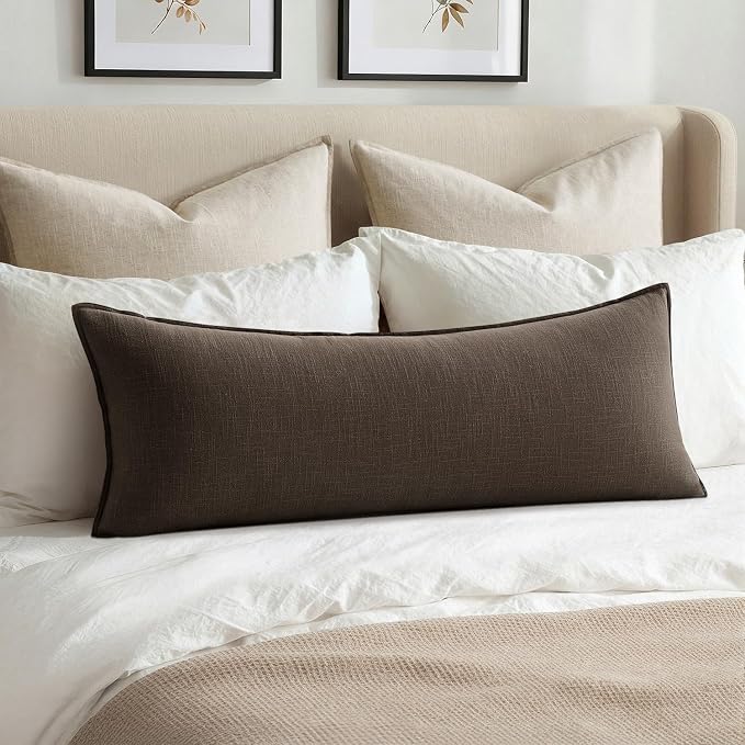 MIULEE Decorative Linen Lumbar Pillow Cover 14x36 Inch Dark Coffee | Fall by MIULEE