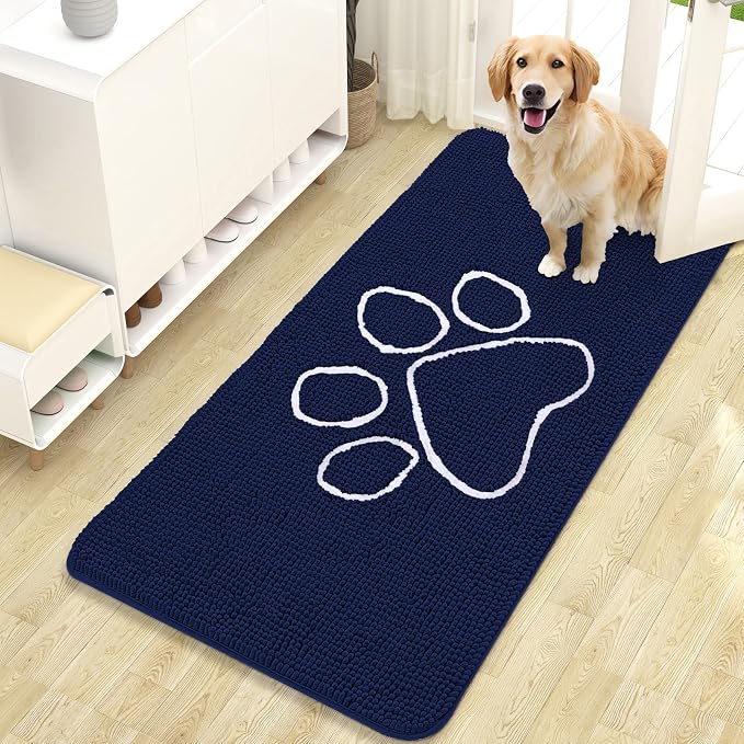 OLANLY Dog Door Mat for Muddy Paws 47x24, Paw Print Design Chenille Mud Mat | by OLANLY