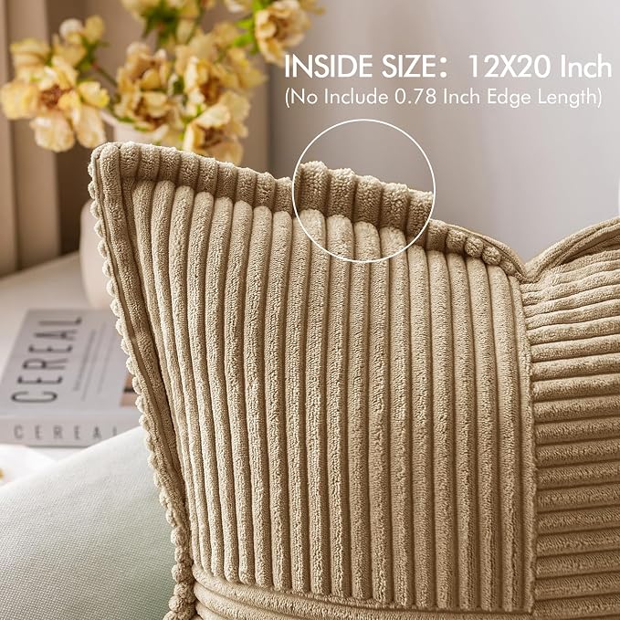 MIULEE Decorative Lumbar Throw Pillow Covers 12x20 Inch Khaki 2 Pack | Boho - Image 2