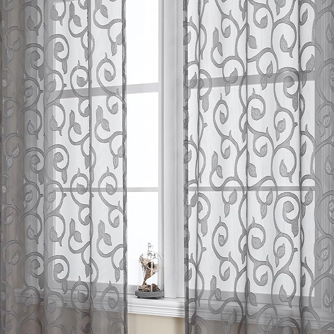 Furman Sheer Charcoal Gray Curtains 90 inches Long by OWENIE