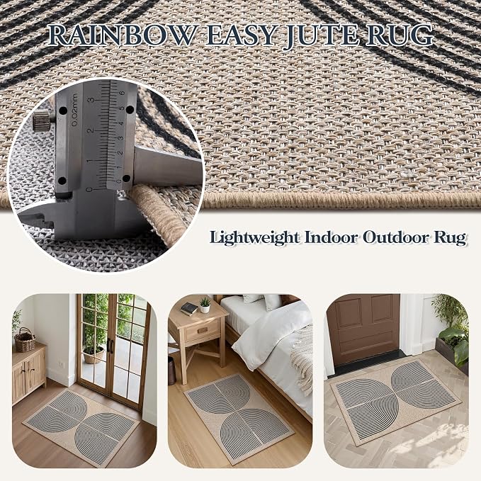 Lahome Enfys Rainbow Easy Jute Rug, 2x3 Farmhouse Kitchen Rugs Non Slip - Image 5