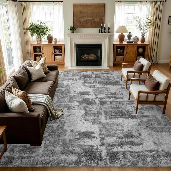 8x10 Extra Large Grey Fluffy Soft Area Rug Non-Slip - Image 2