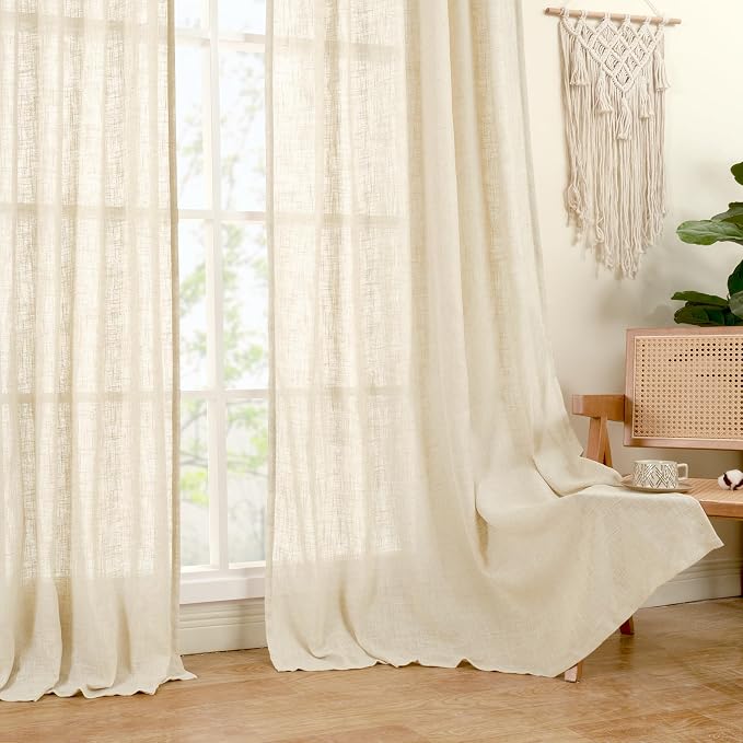 Beige Linen Curtains 63 inches Long - Image 9